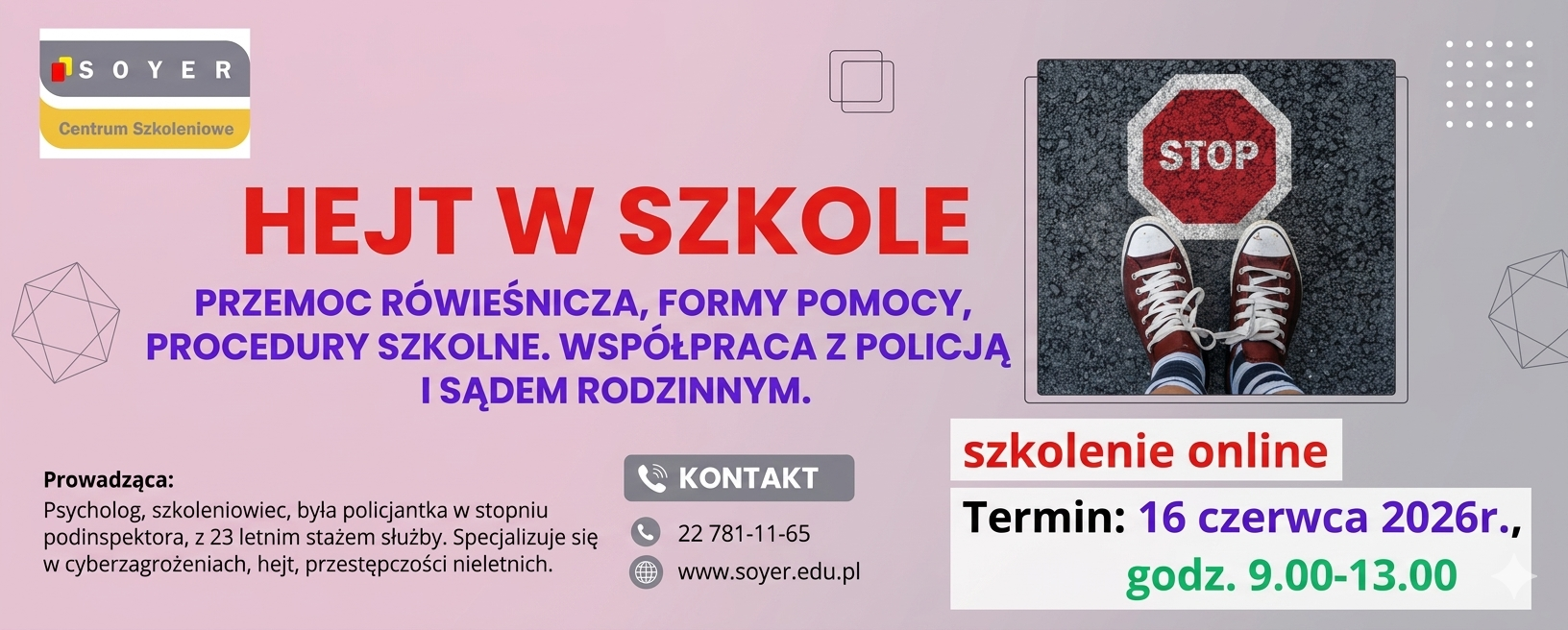 Hejt w szkole, przemoc rówieśnicza, formy pomocy, procedury szkolne. Współpraca z Policją i Sądem Rodzinnym
